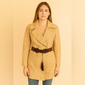 RYU From Anthropologie Textured Peacoat With Belt Boho Size Large